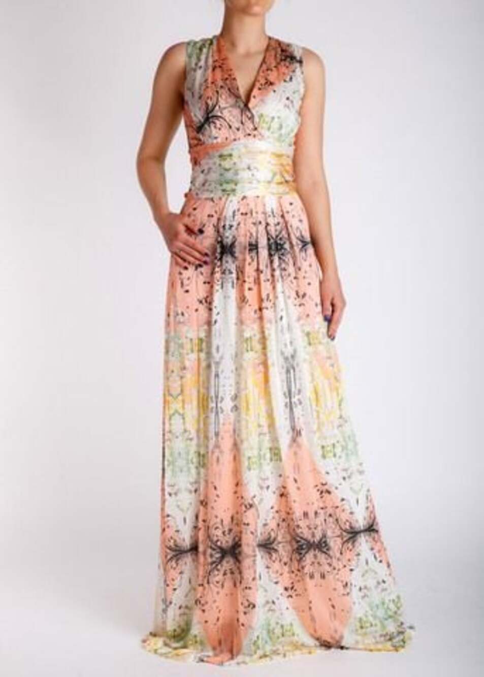 Cavalli Class Roberto Cavalli Peach Multi Floral Print Maxi Dress